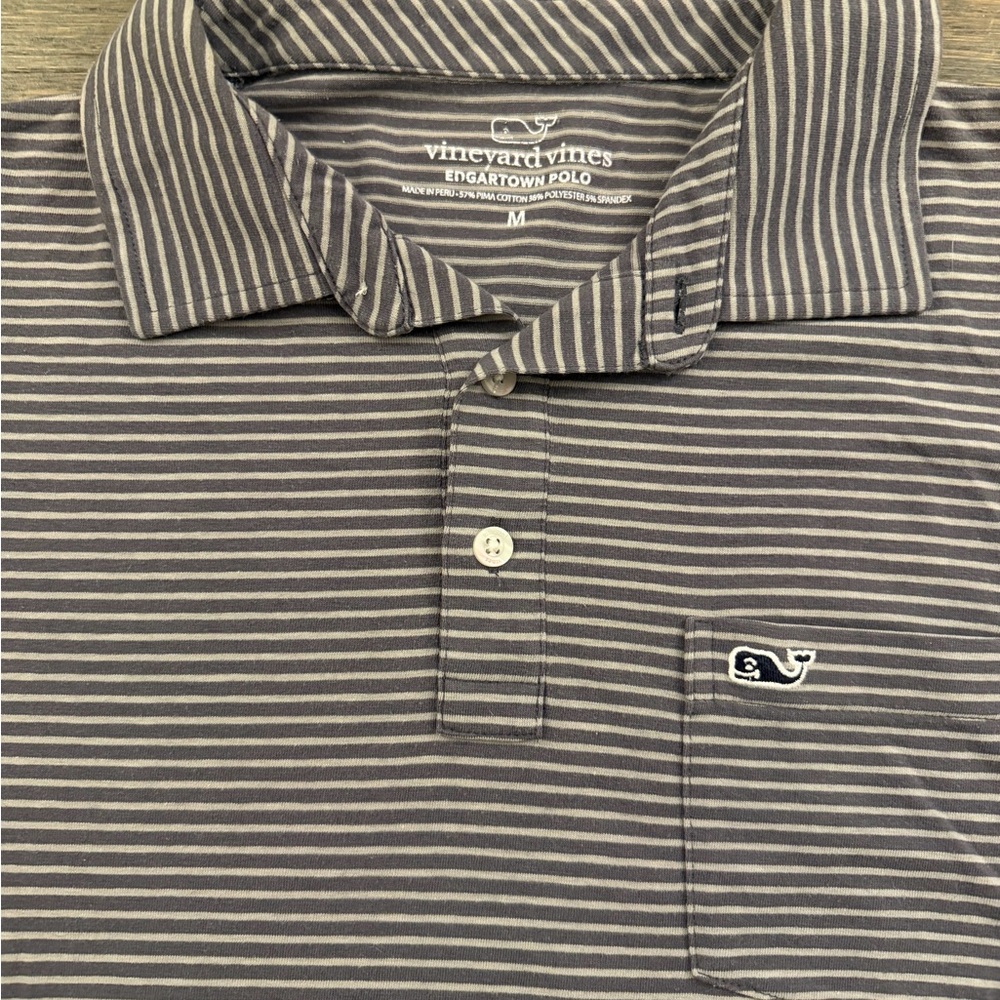 Vineyard Vines Edgartown Polo Men’s M Gray White Stripe Pocket